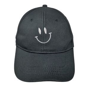 Smiley Face Slideback Hat Black One Size Adjustable Embroidered Cotton JHC